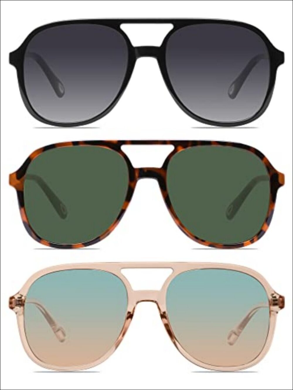Retro Aviator Sunglasses Square Double Bridge UV400 Unisex
